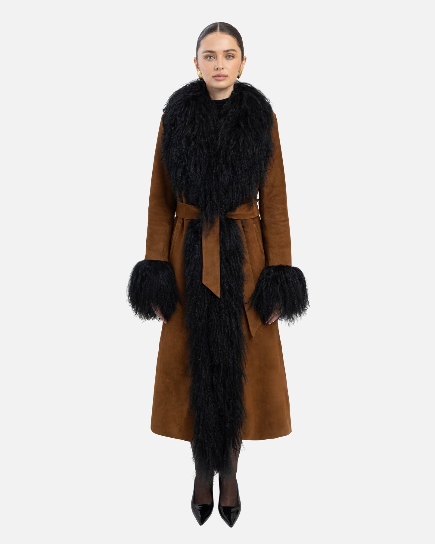 Inez Suede Shearling Maxi Coat