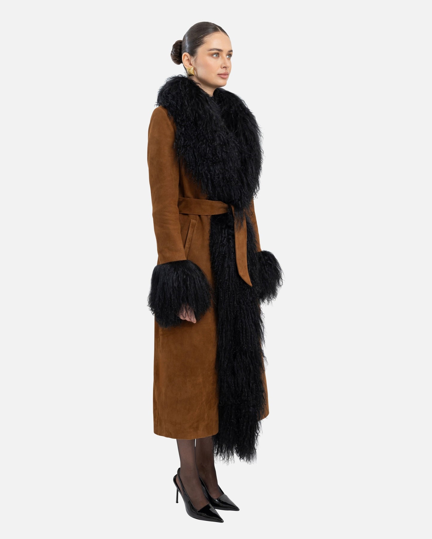 Inez Suede Shearling Maxi Coat
