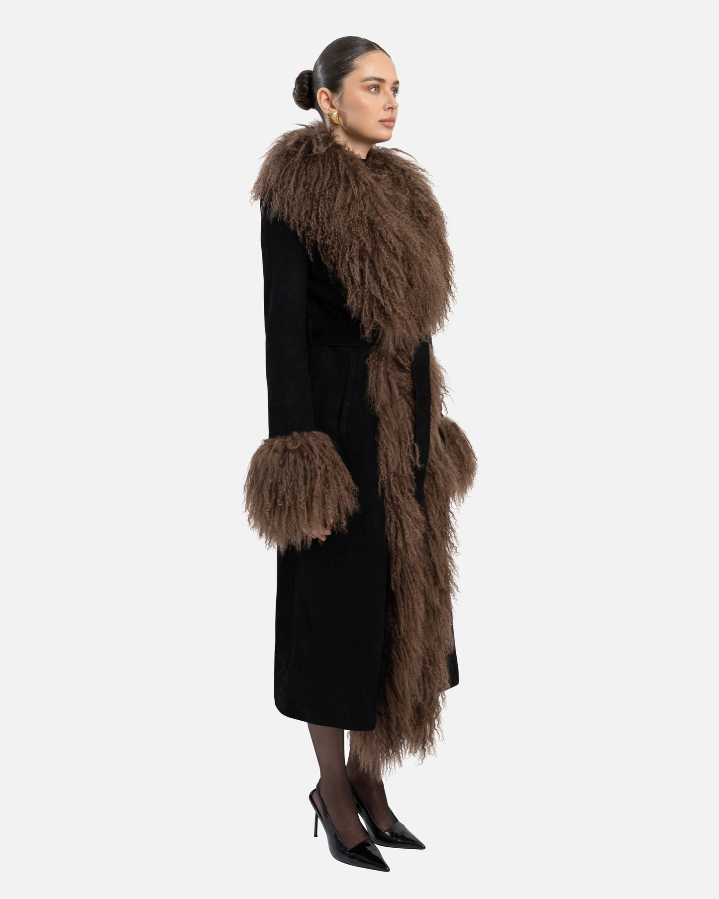 Inez Suede Shearling Maxi Coat