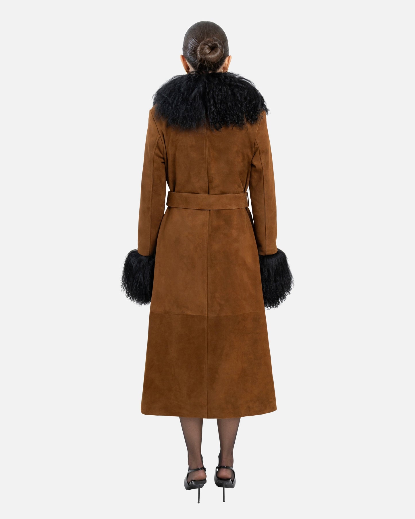 Inez Suede Shearling Maxi Coat