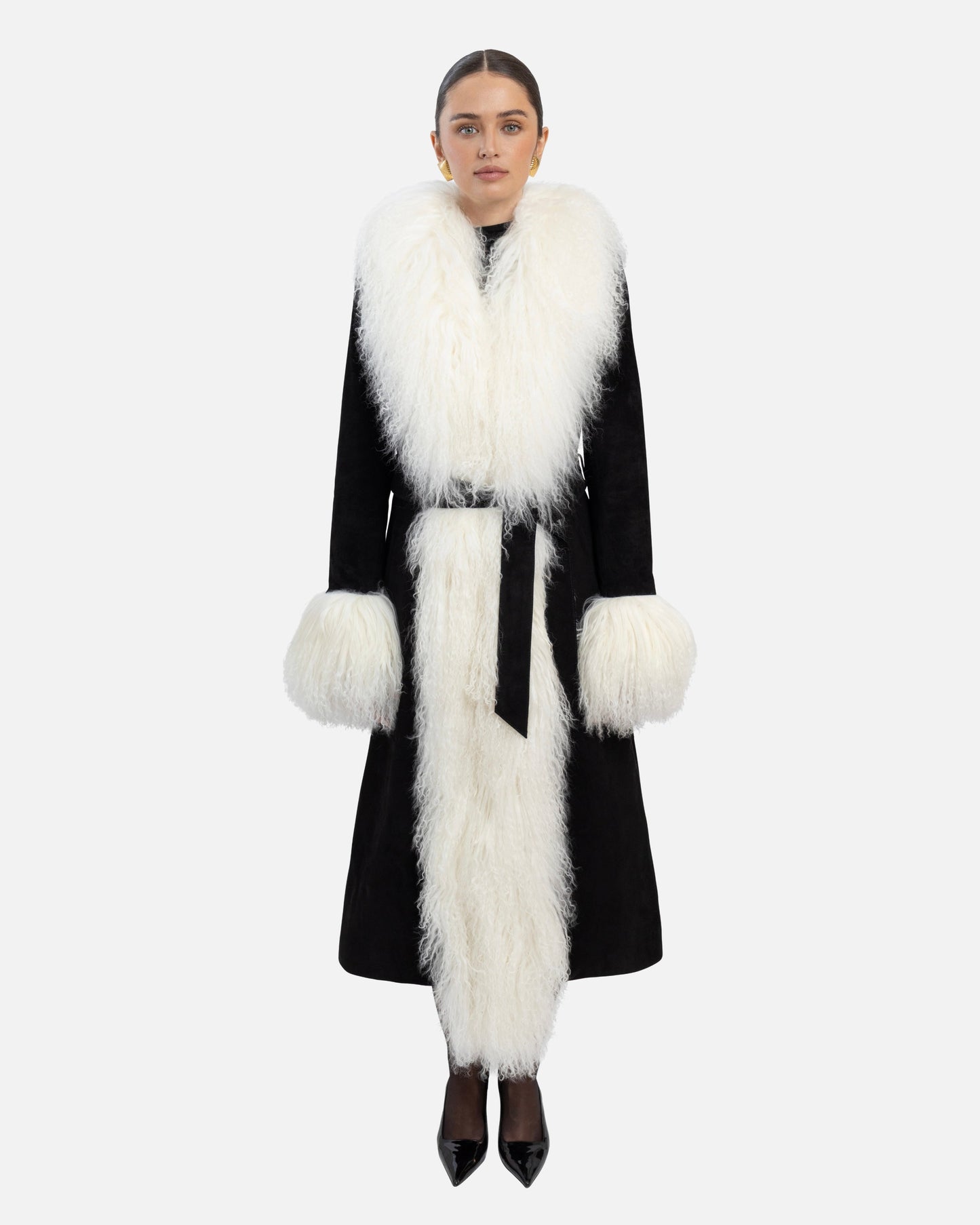 Inez Suede Shearling Maxi Coat