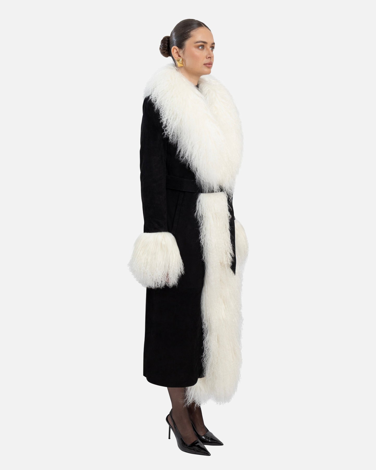 Inez Suede Shearling Maxi Coat