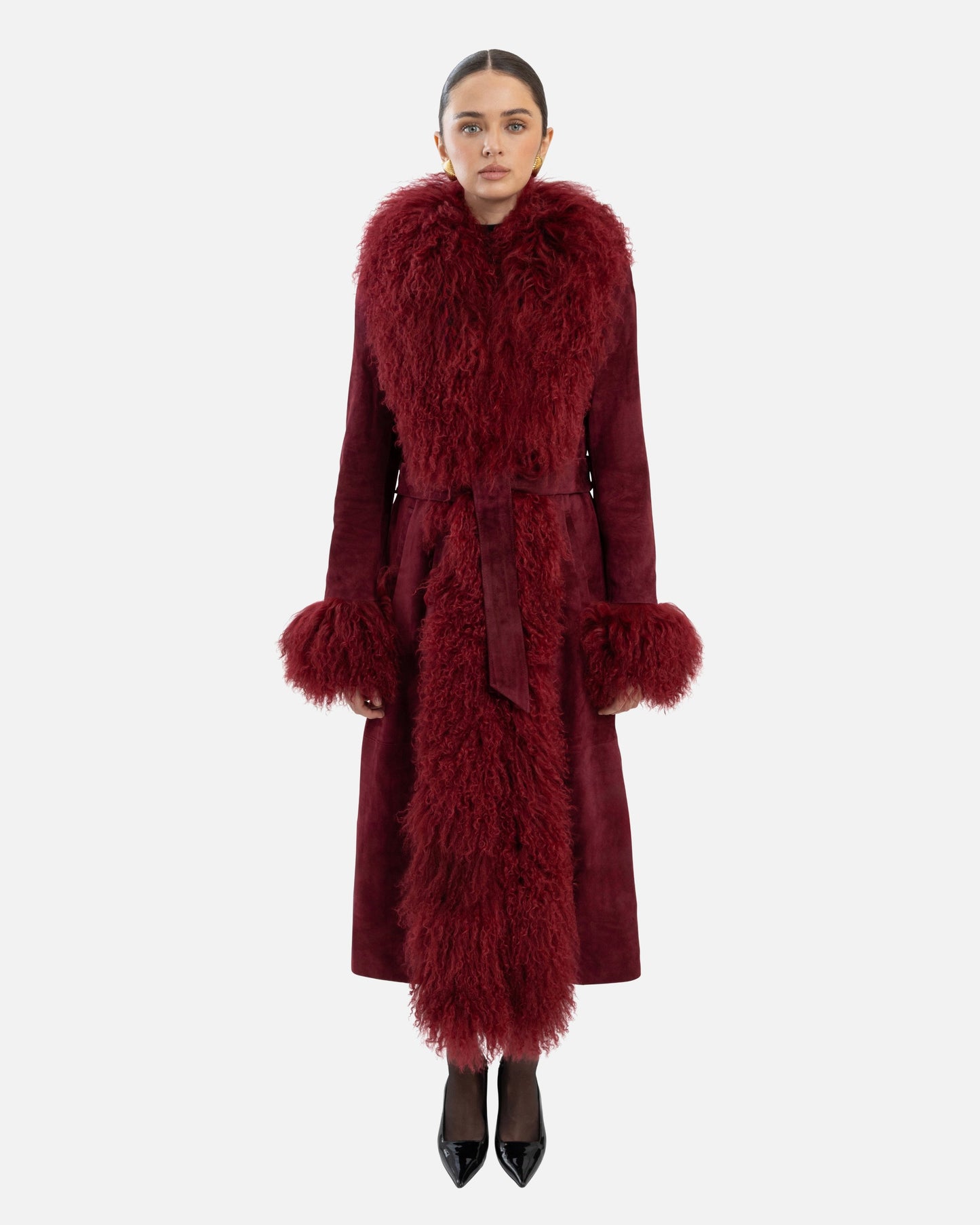 Inez Suede Shearling Maxi Coat