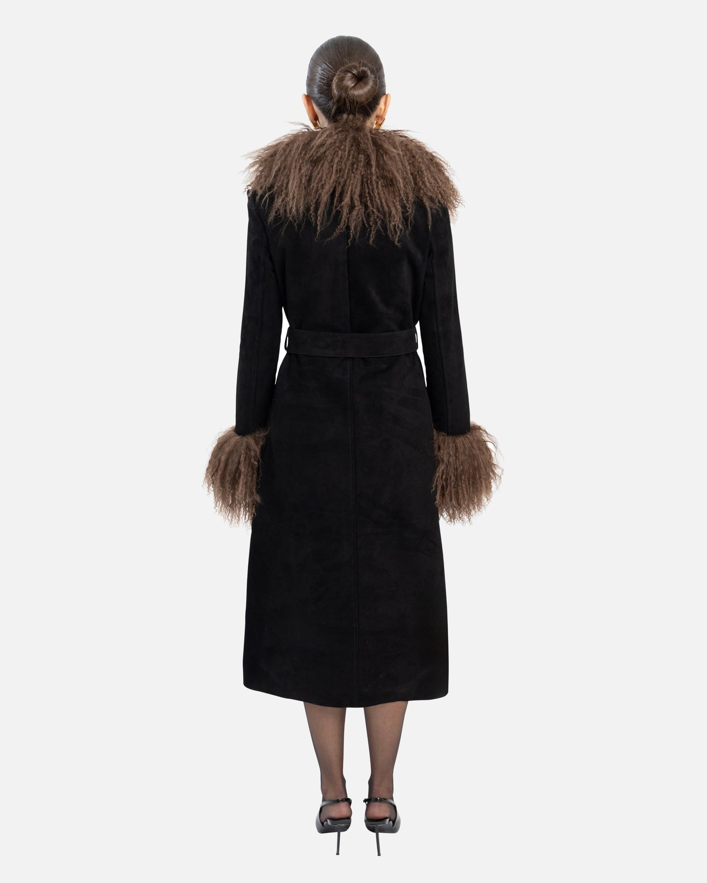 Inez Suede Shearling Maxi Coat