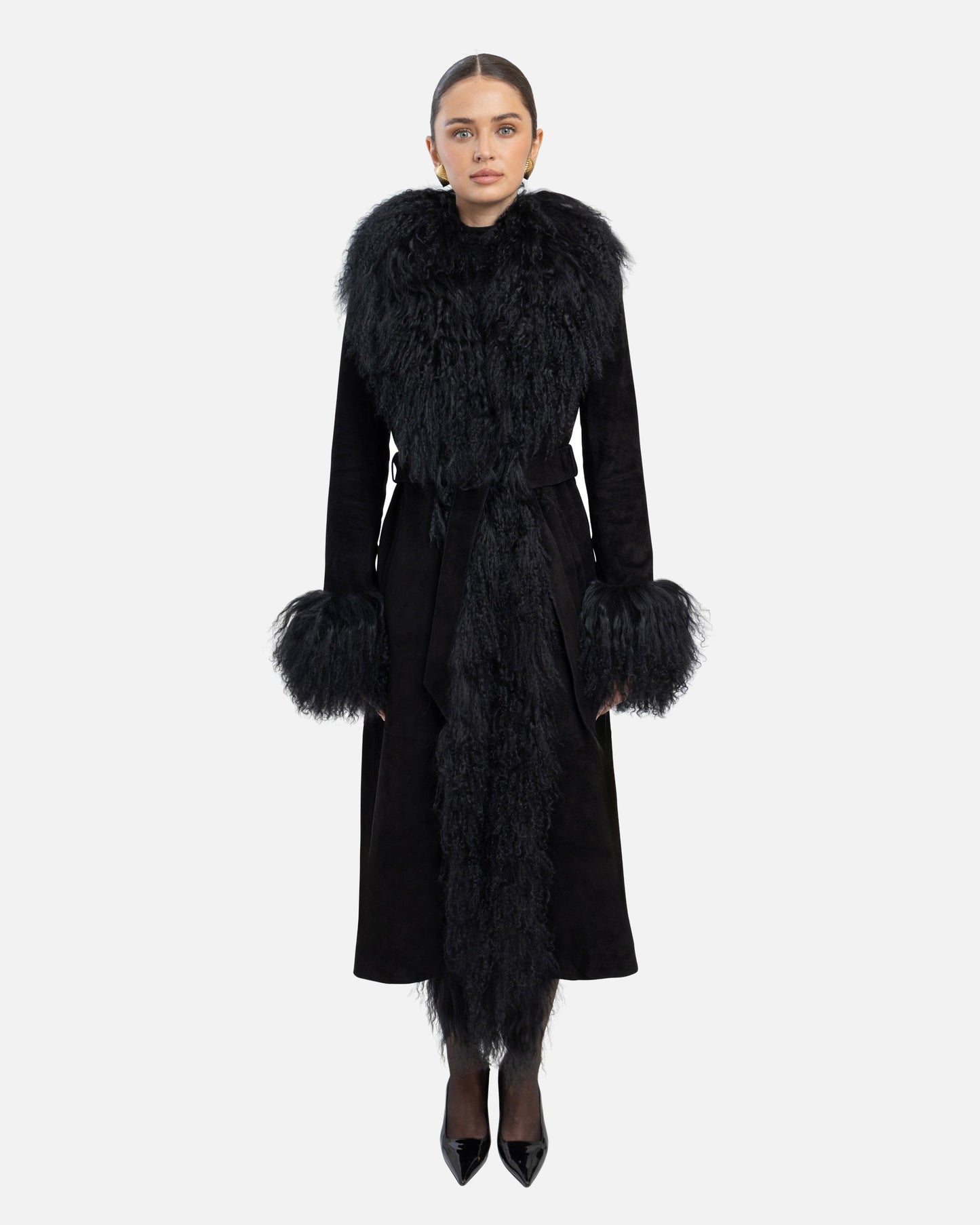 Inez Suede Shearling Maxi Coat