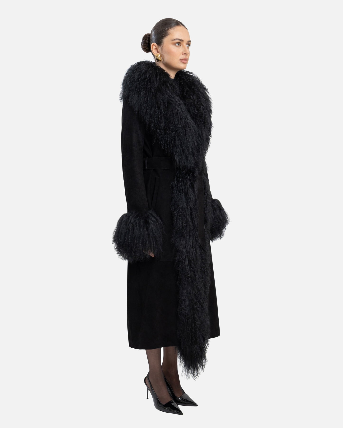 Inez Suede Shearling Maxi Coat