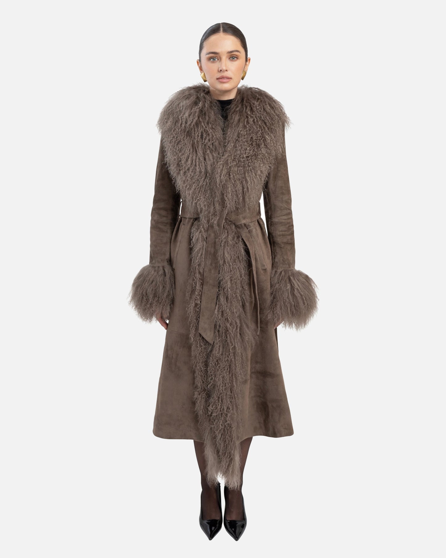 Inez Suede Shearling Maxi Coat