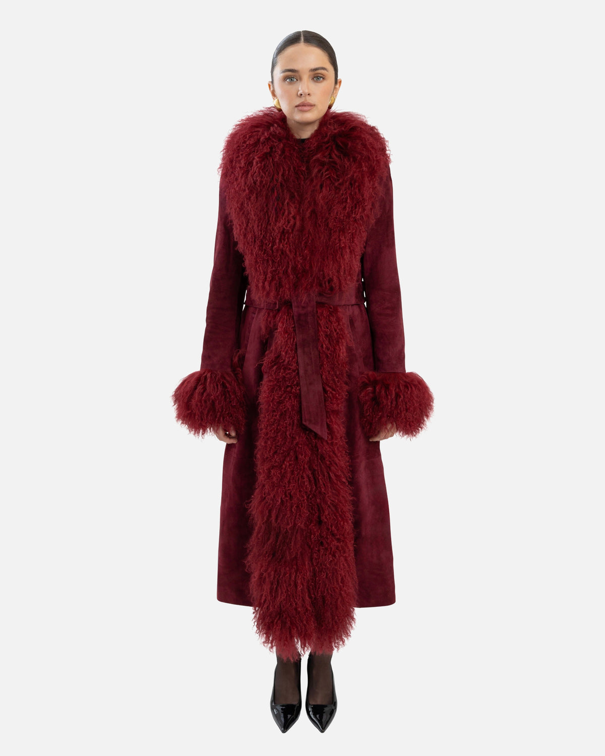 Inez Suede Shearling Maxi Coat