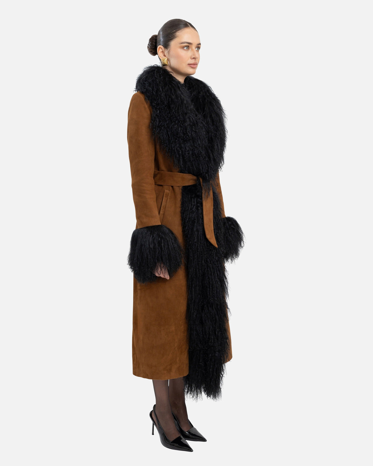 Inez Suede Shearling Maxi Coat