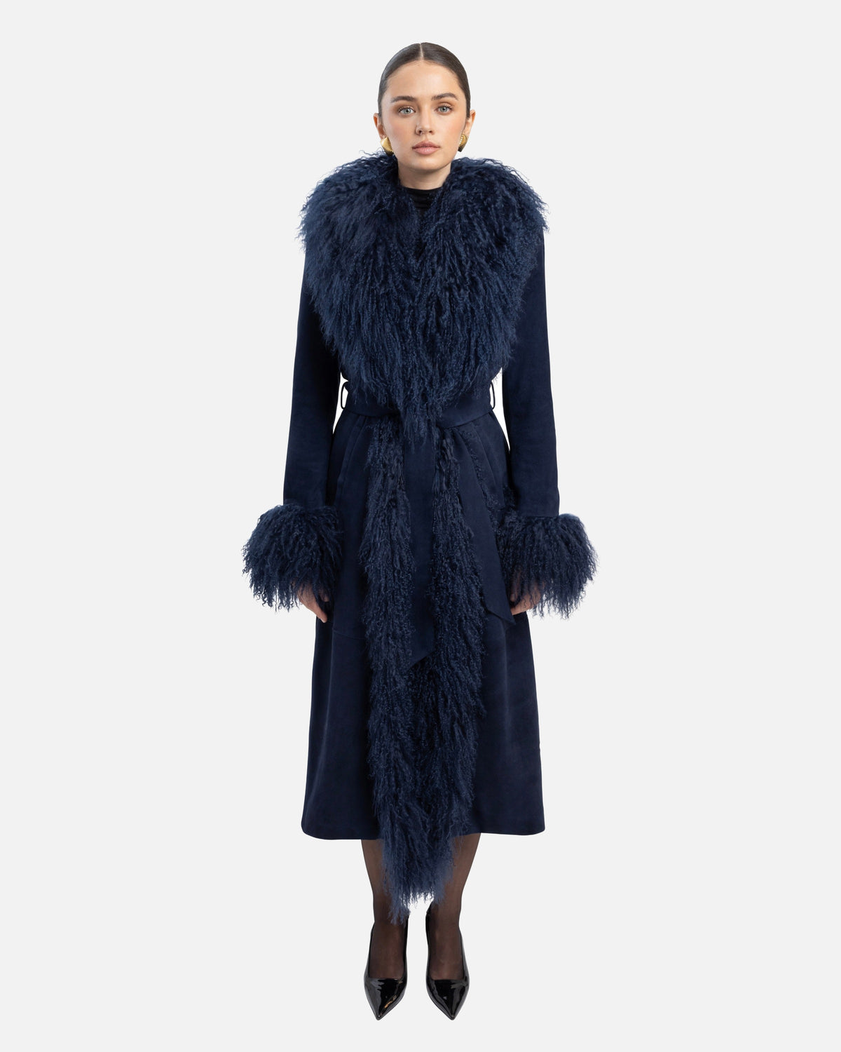 Inez Suede Shearling Maxi Coat