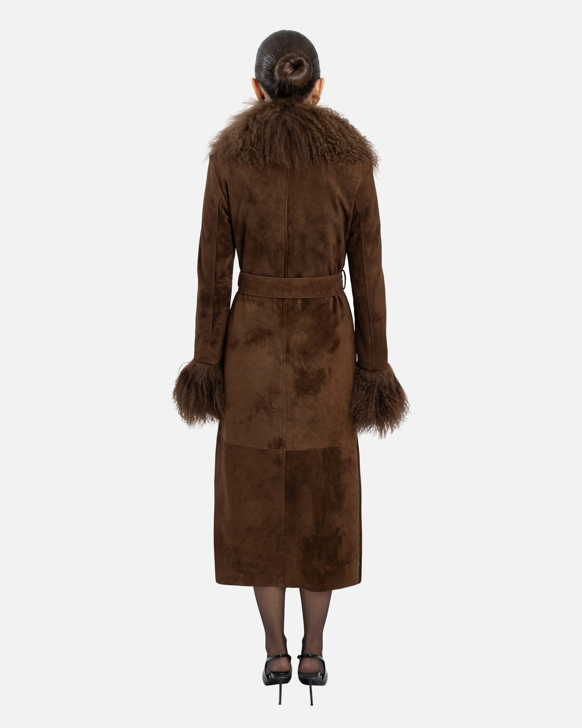 Inez Suede Shearling Maxi Coat