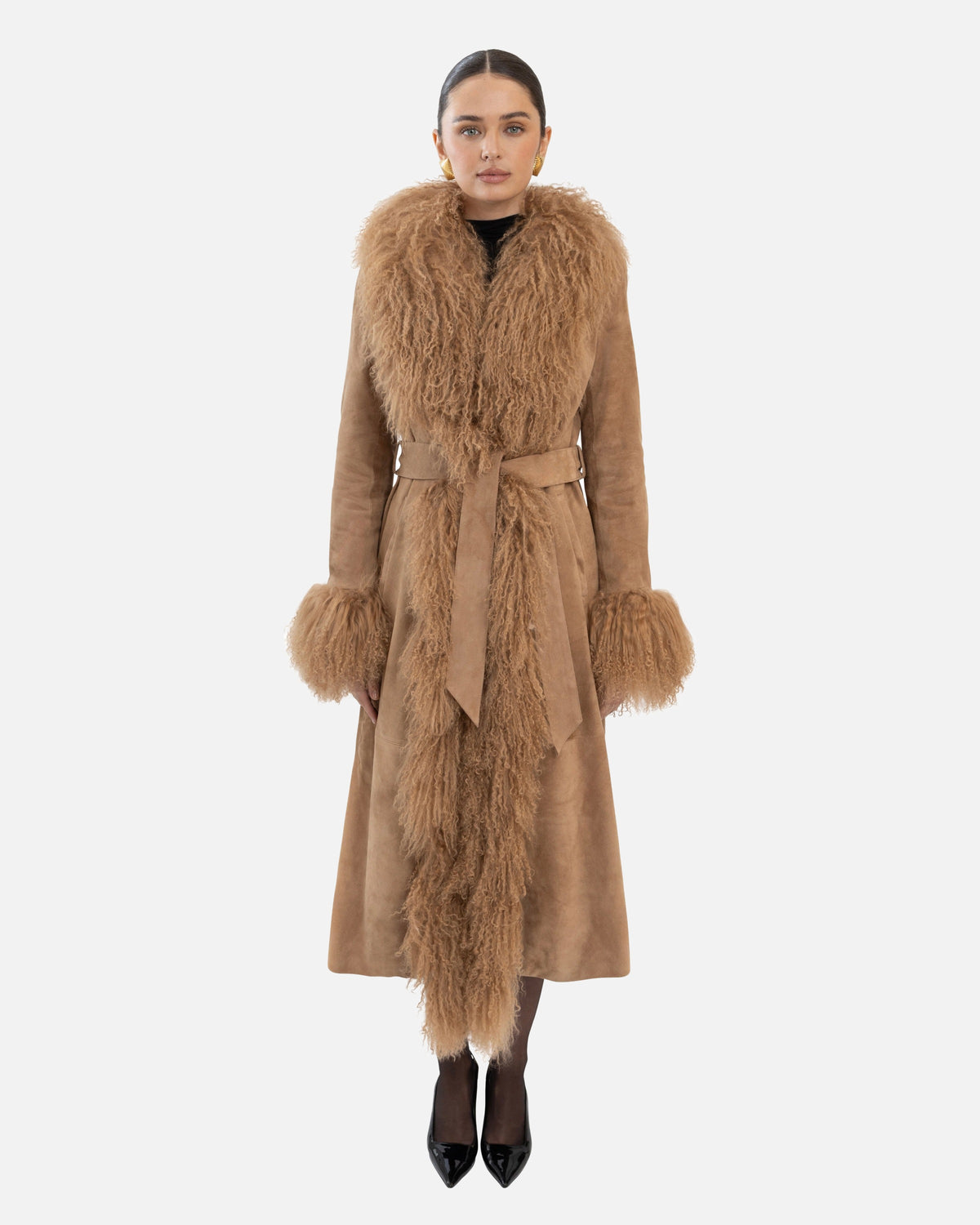 Inez Suede Shearling Maxi Coat