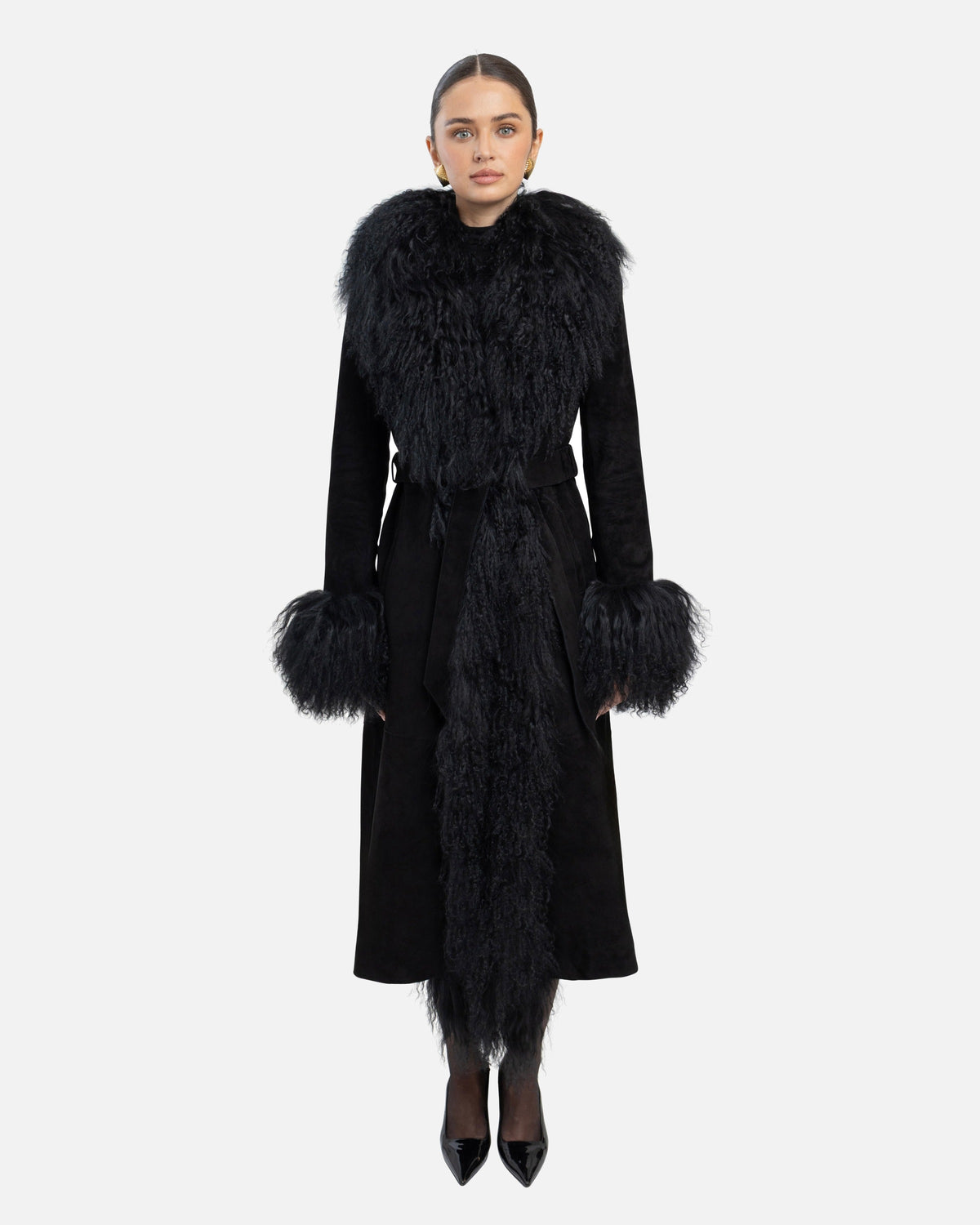 Inez Suede Shearling Maxi Coat