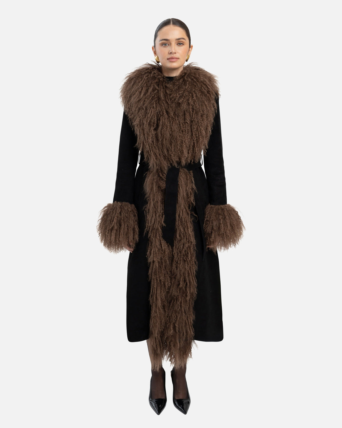 Inez Suede Shearling Maxi Coat