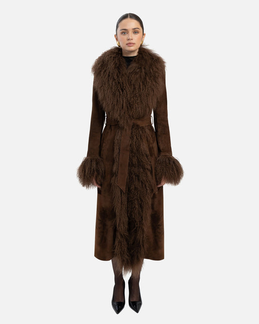 Inez Suede Shearling Maxi Coat