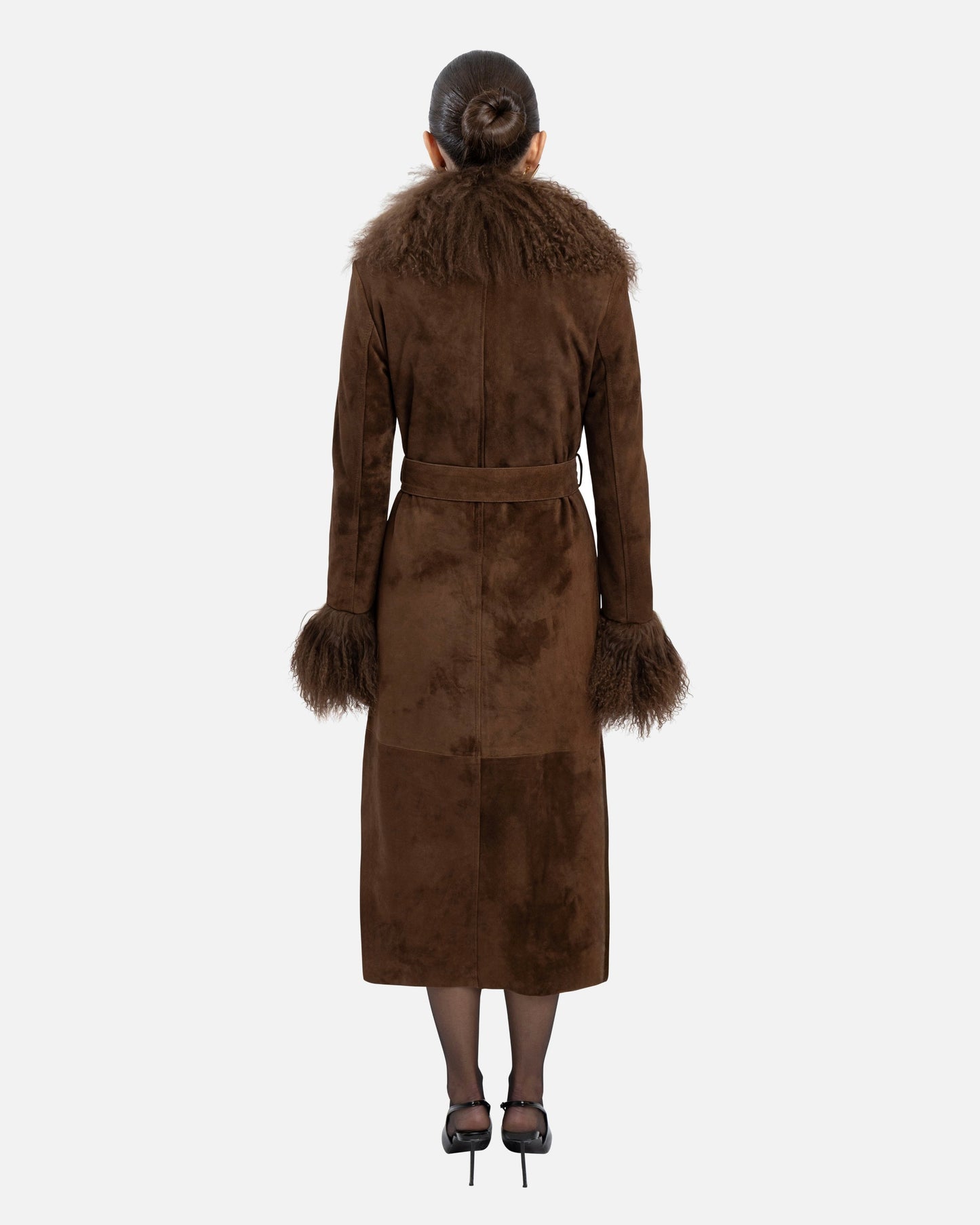 Inez Suede Shearling Maxi Coat