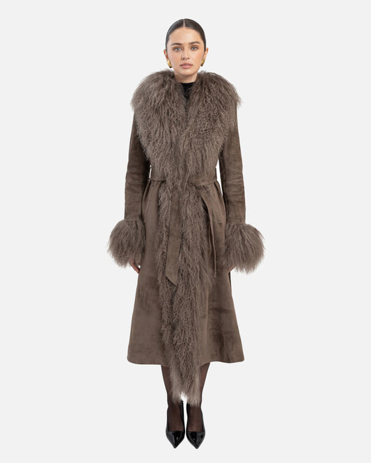 Inez Suede Shearling Maxi Coat