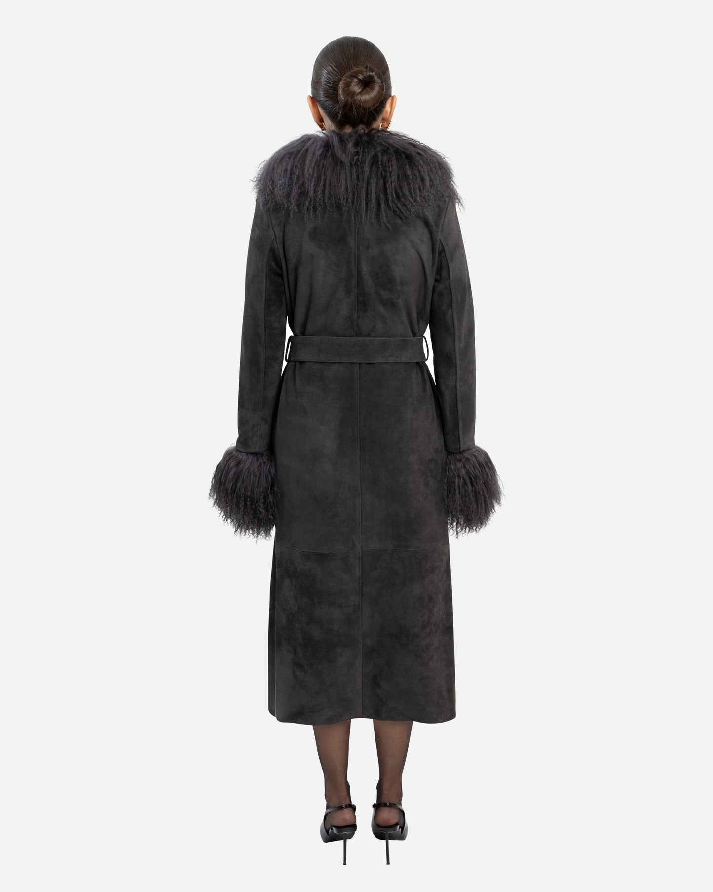 Inez Suede Shearling Maxi Coat