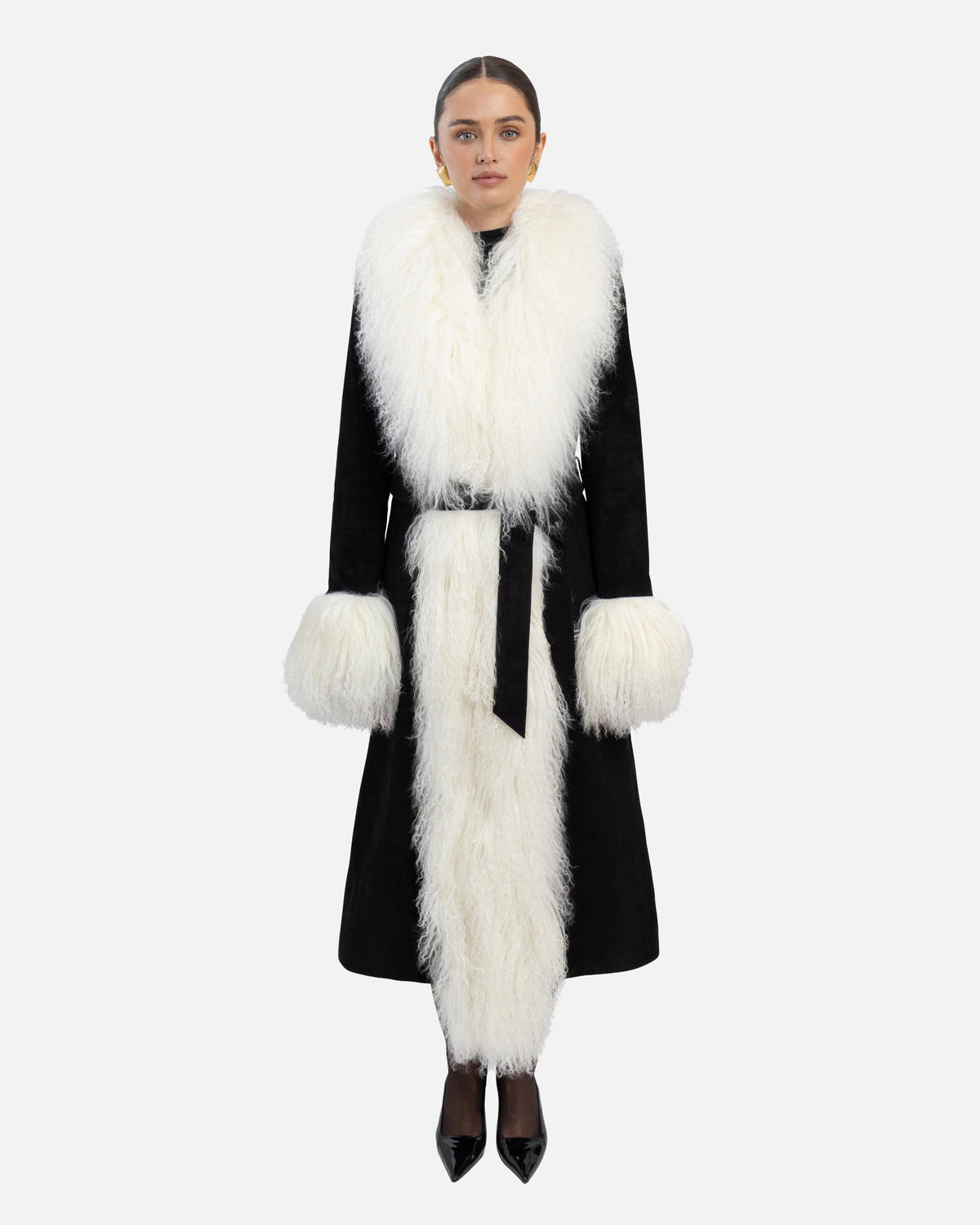 Inez Suede Shearling Maxi Coat
