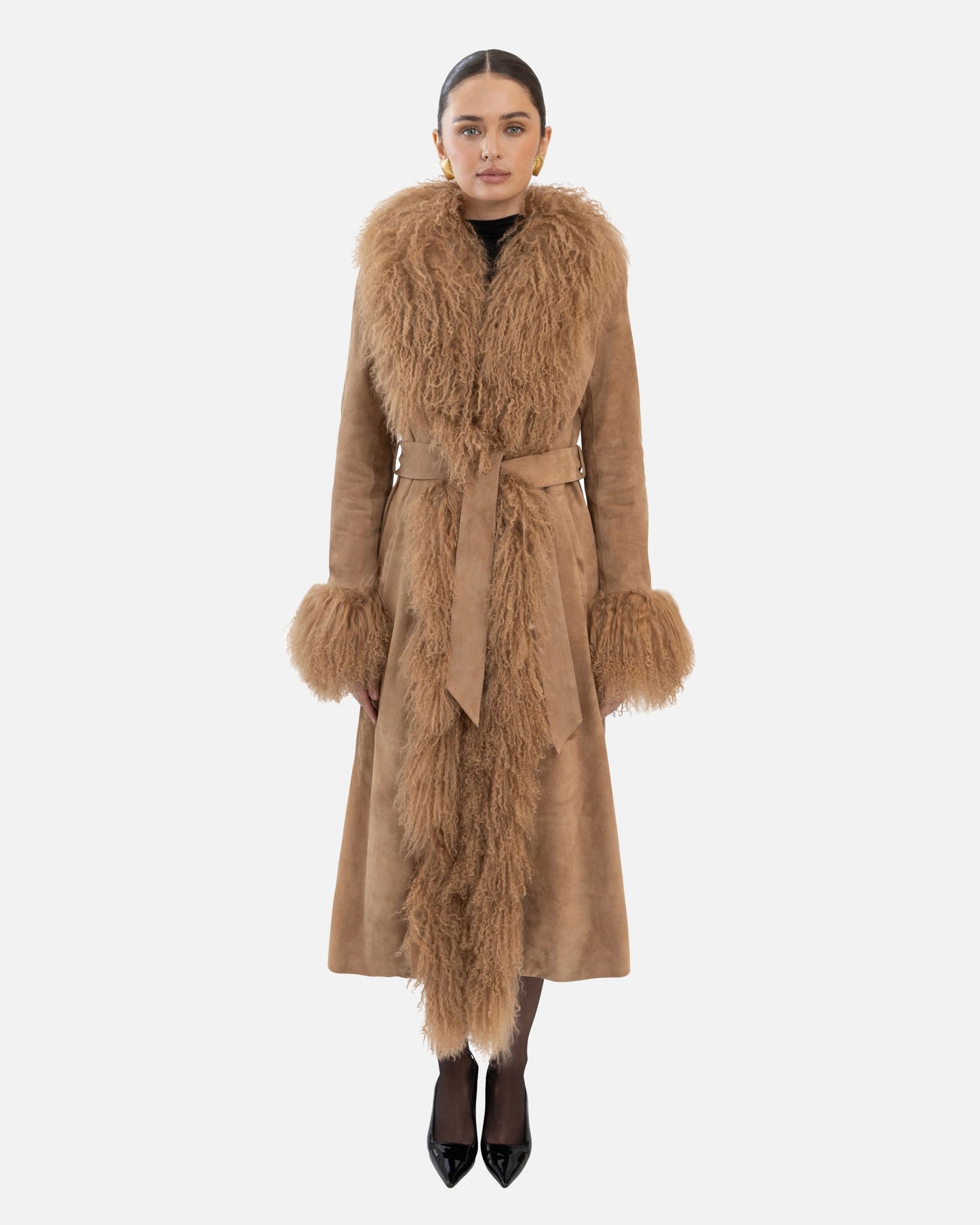 Inez Suede Shearling Maxi Coat