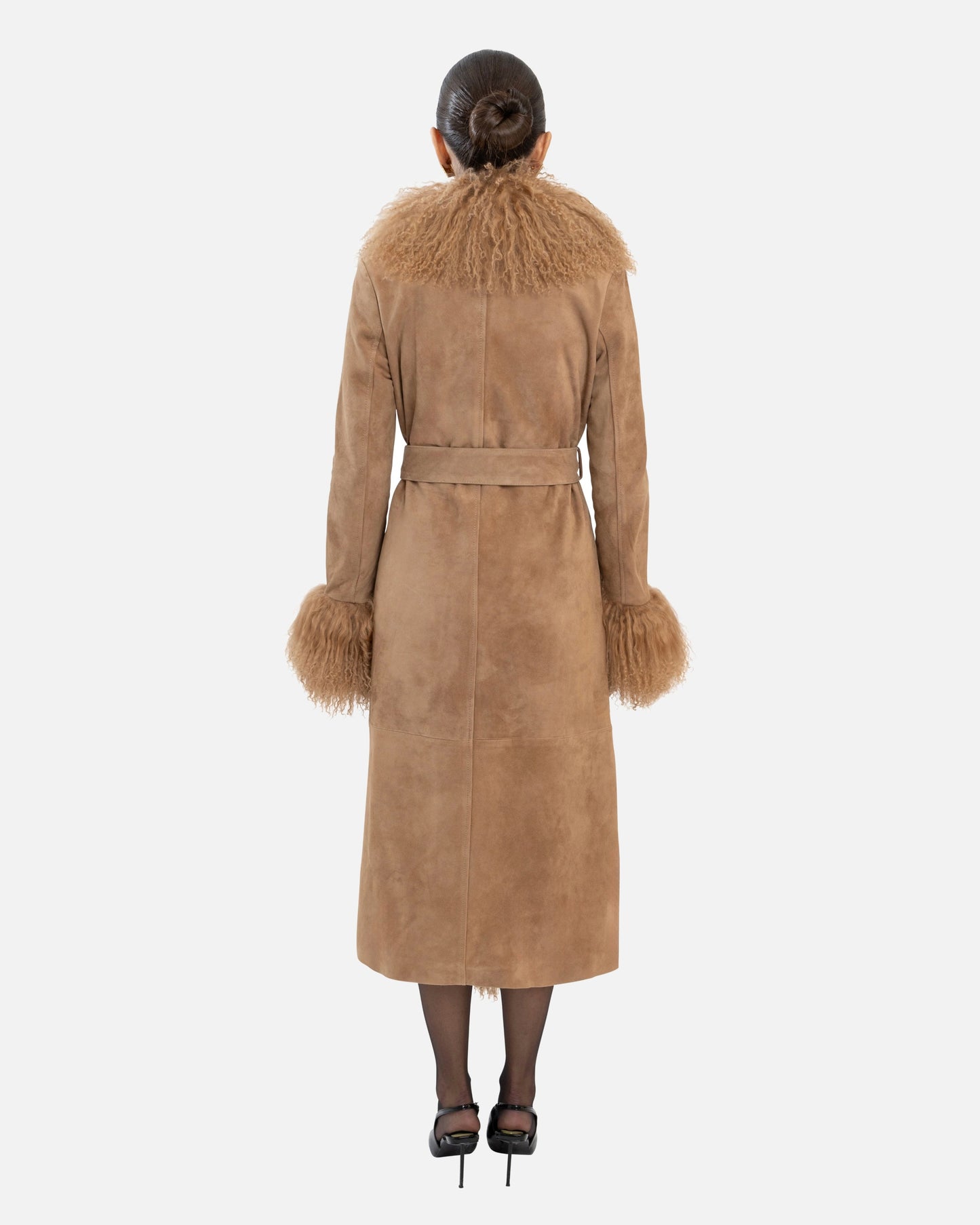 Inez Suede Shearling Maxi Coat