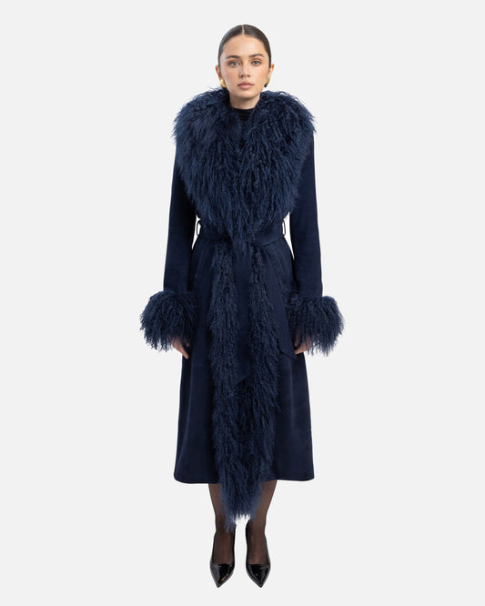 Inez Suede Shearling Maxi Coat