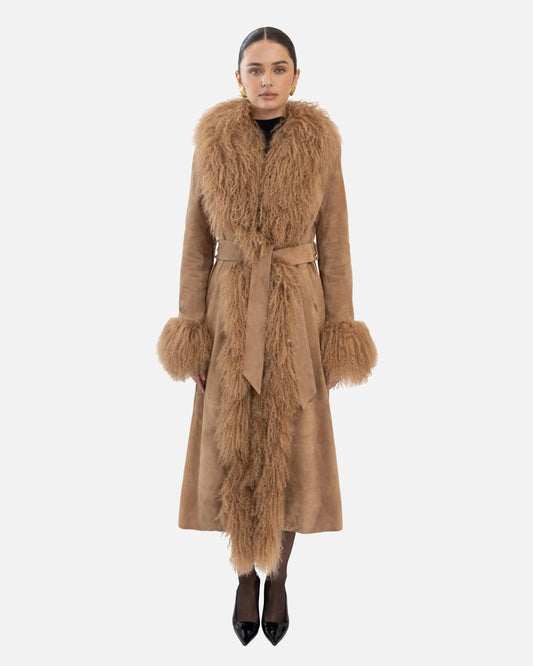 Inez Suede Shearling Maxi Coat