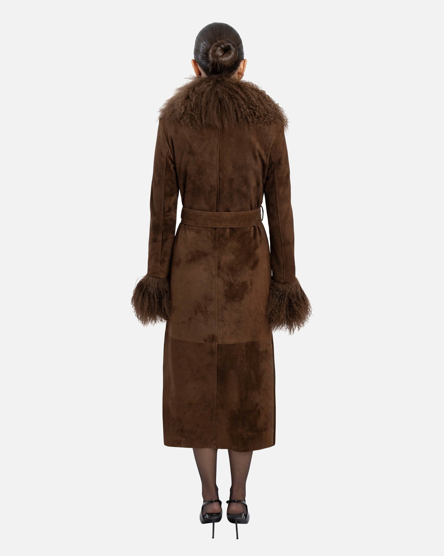 Inez Suede Shearling Maxi Coat