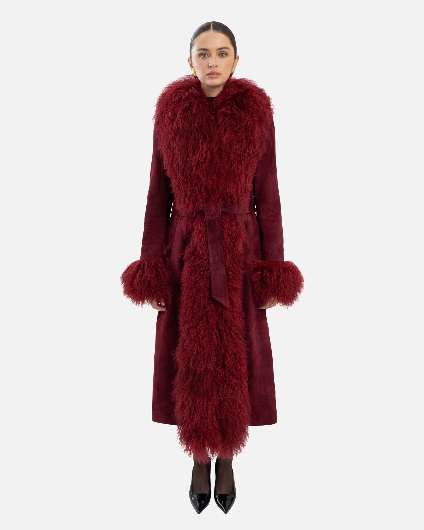 Inez Suede Shearling Maxi Coat
