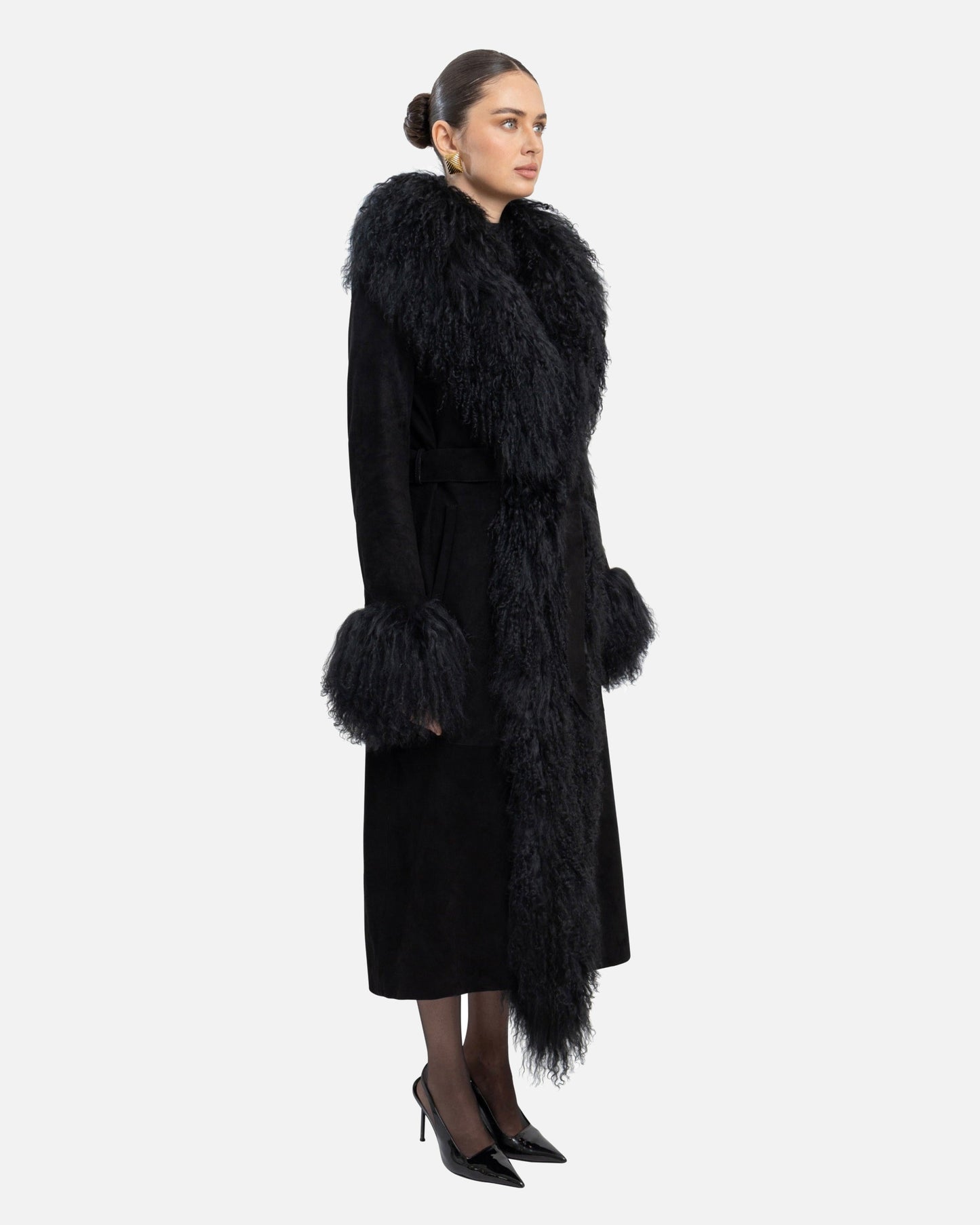 Inez Suede Shearling Maxi Coat