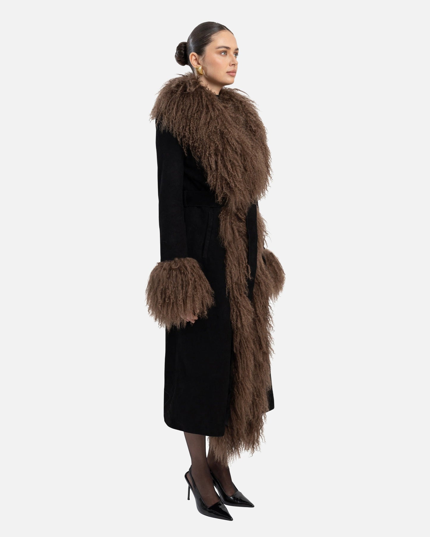 Inez Suede Shearling Maxi Coat