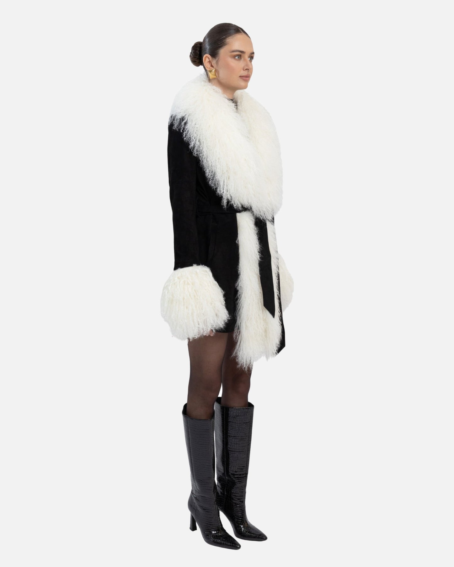 Inez Suede Shearling Midi Coat