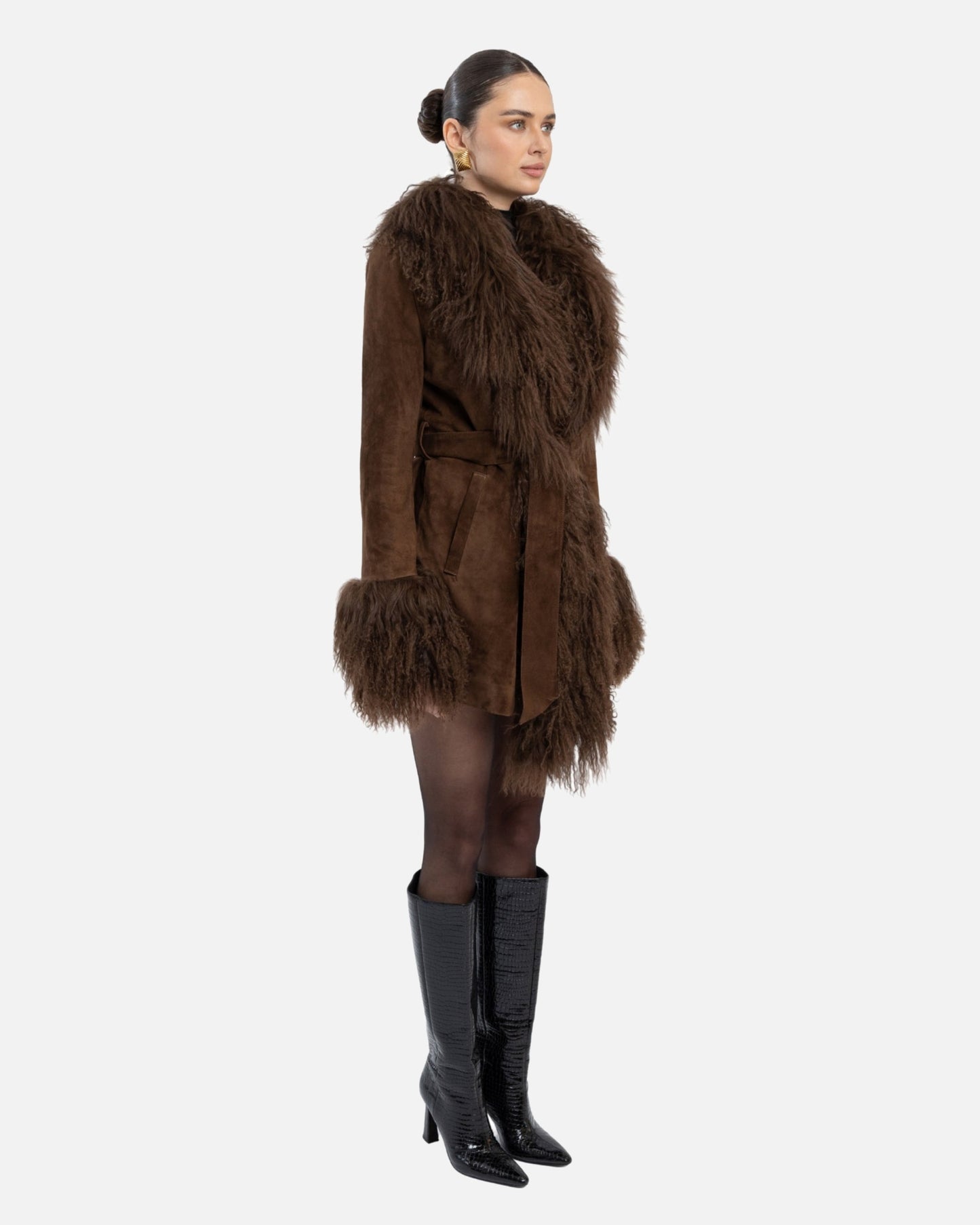 Inez Suede Shearling Midi Coat