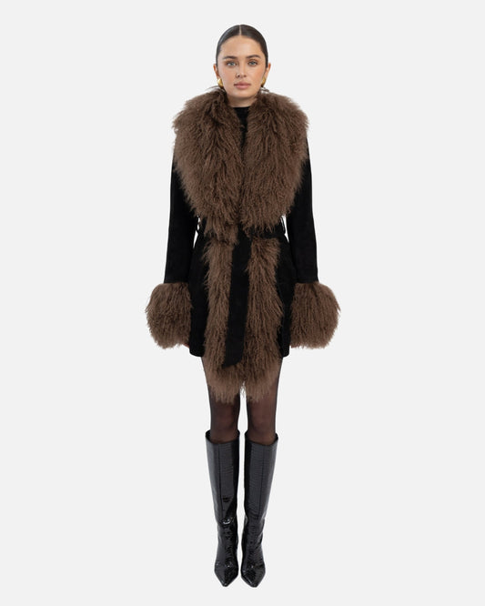 Inez Suede Shearling Midi Coat