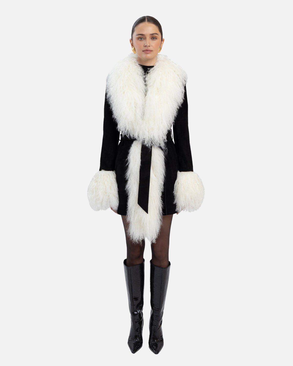 Inez Suede Shearling Midi Coat
