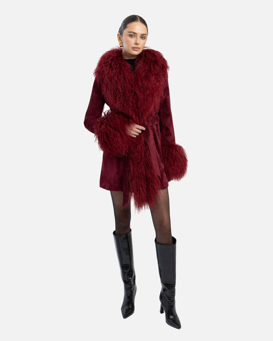 Inez Suede Shearling Midi Coat