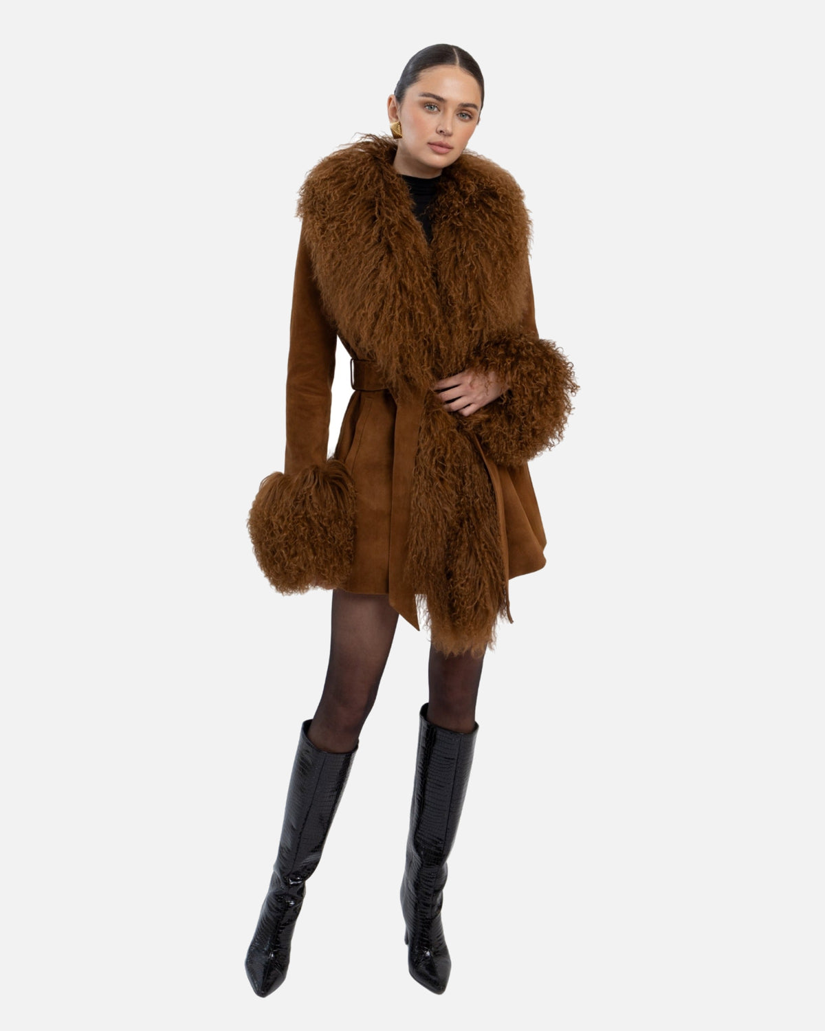 Inez Suede Shearling Midi Coat
