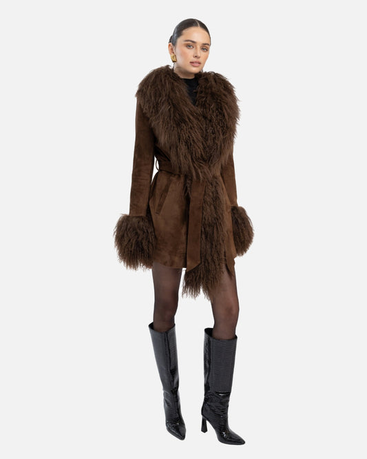 Inez Suede Shearling Midi Coat