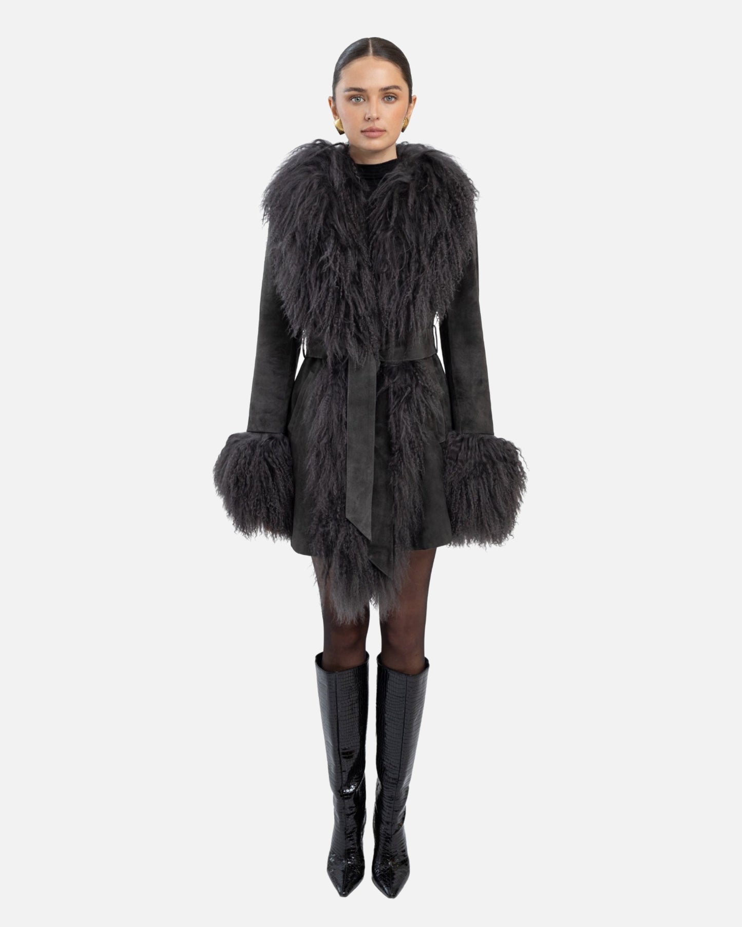 Inez Suede Shearling Midi Coat