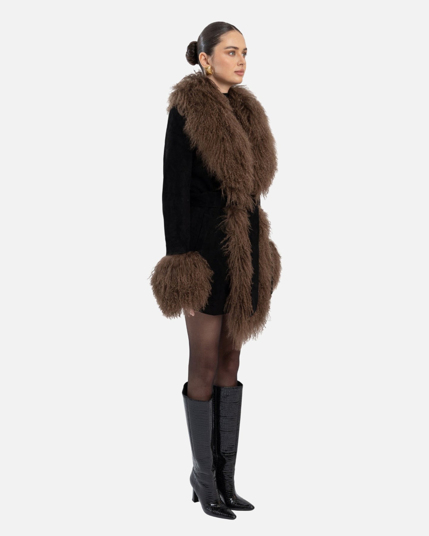 Inez Suede Shearling Midi Coat