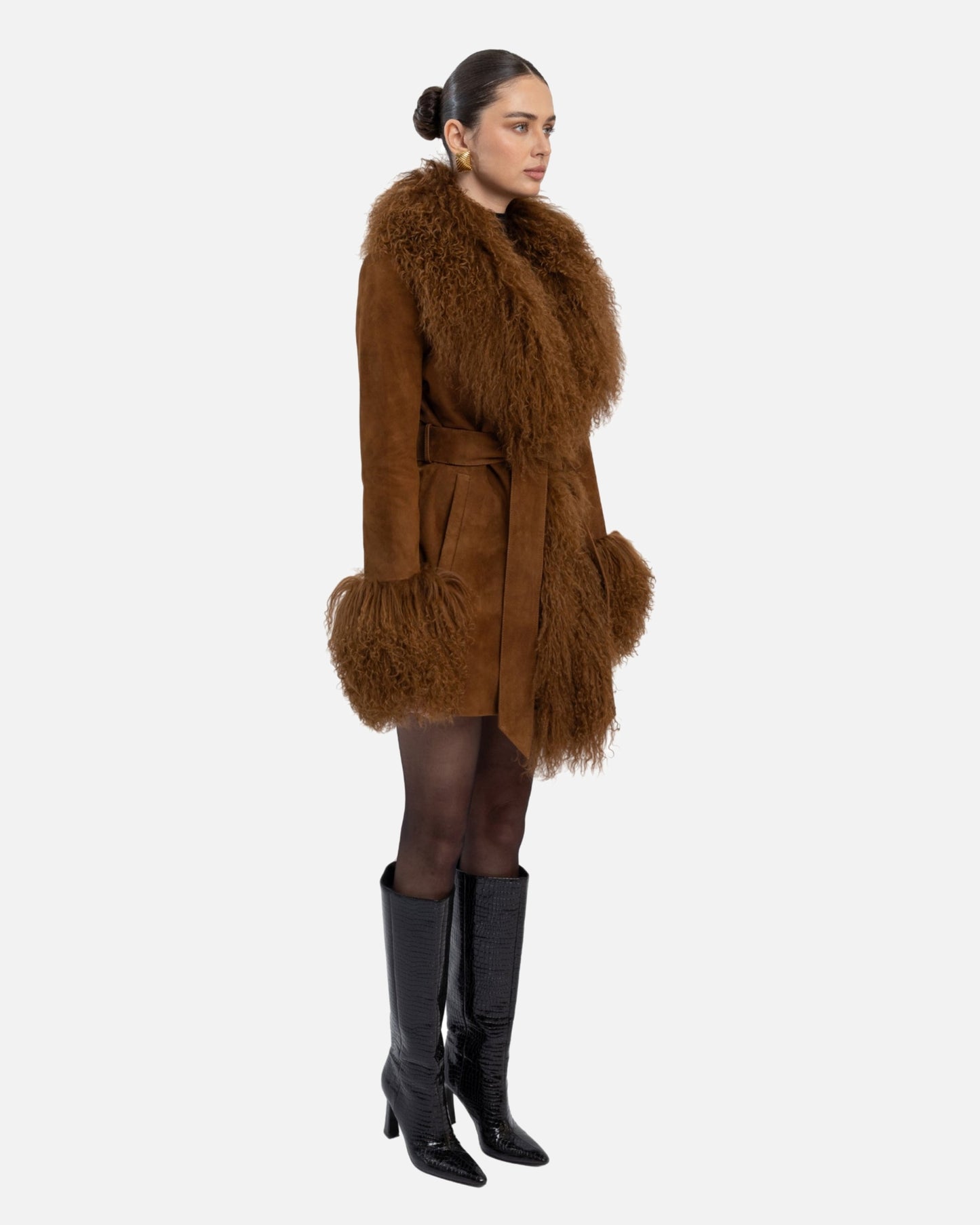 Inez Suede Shearling Midi Coat
