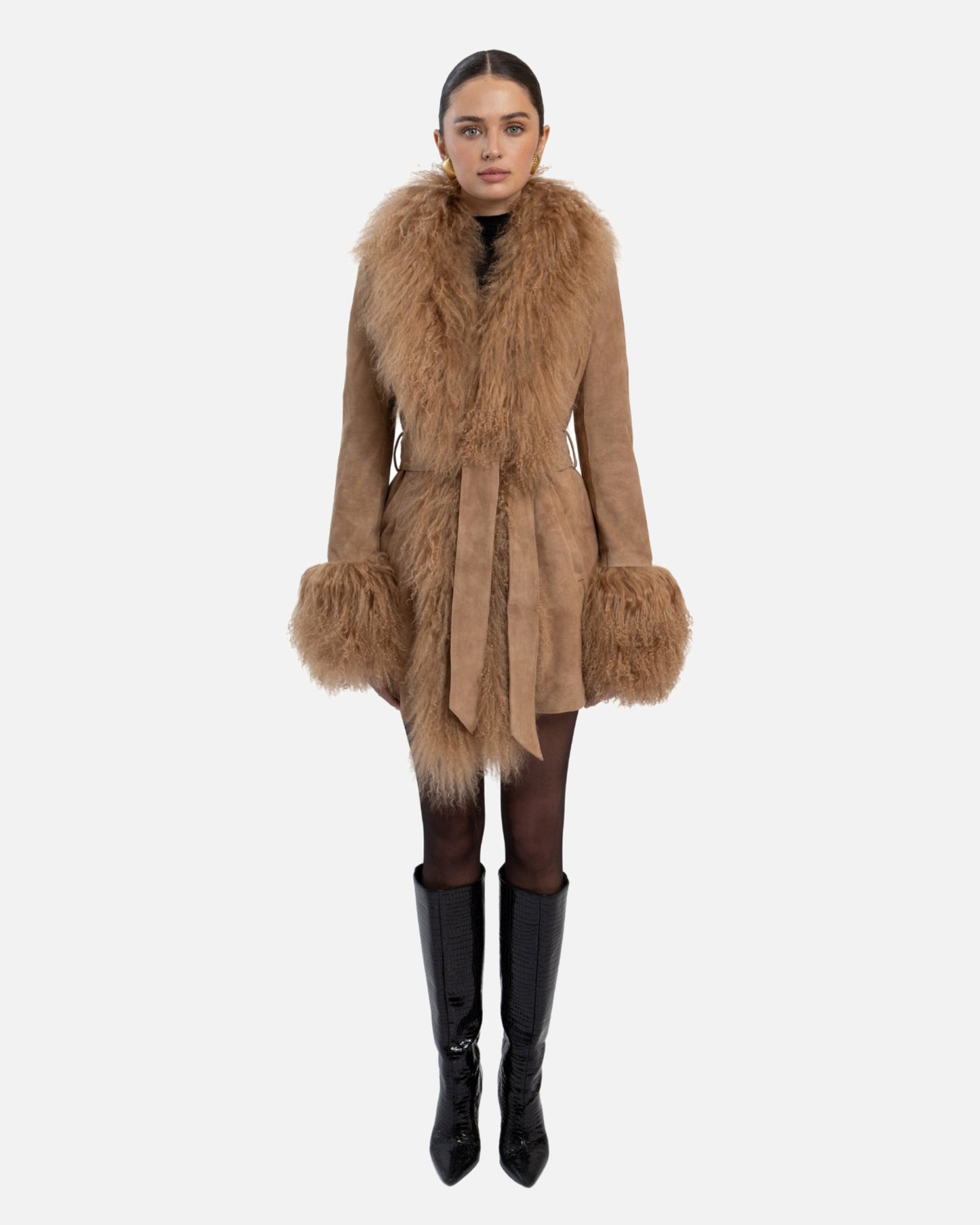 Inez Suede Shearling Midi Coat