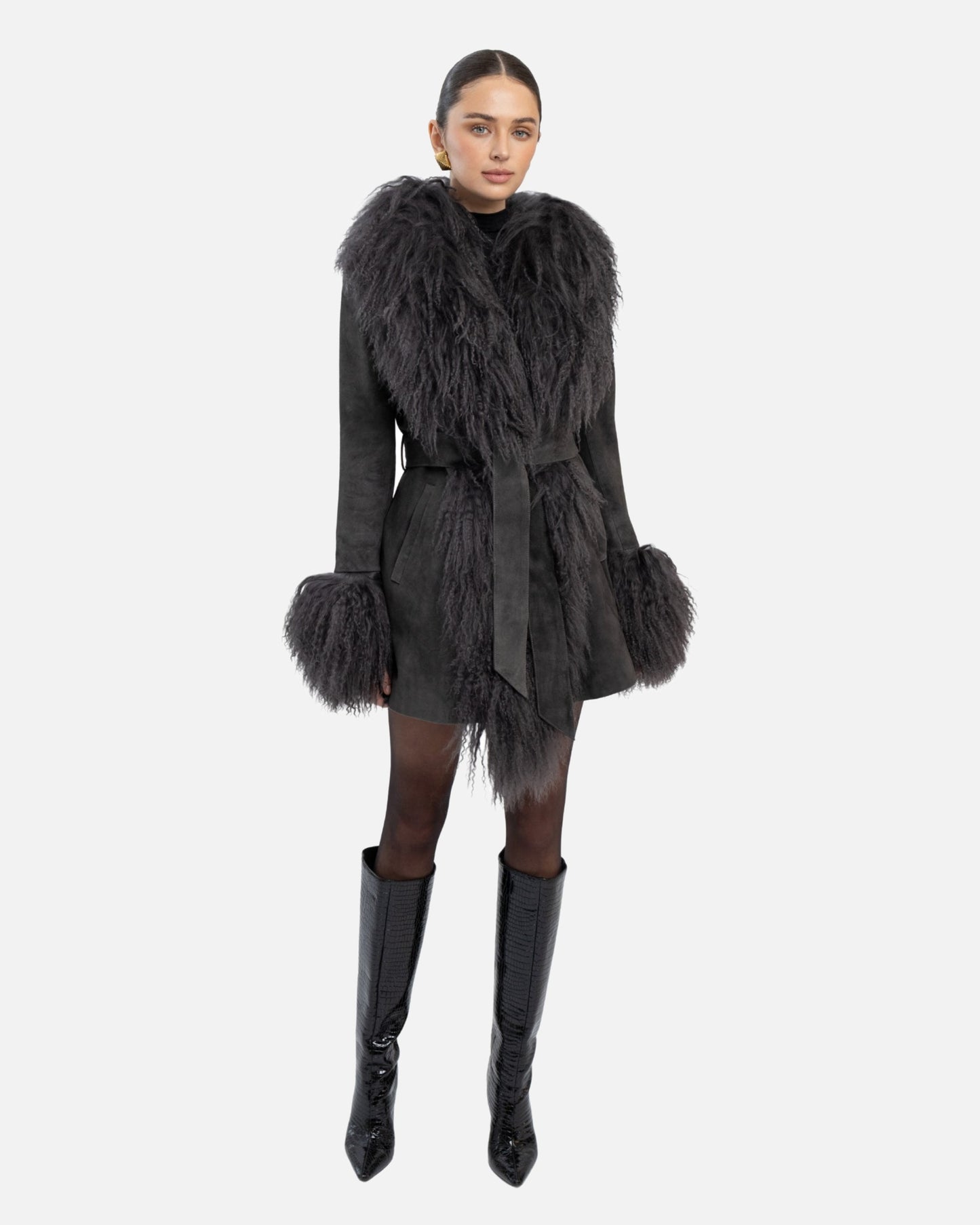 Inez Suede Shearling Midi Coat