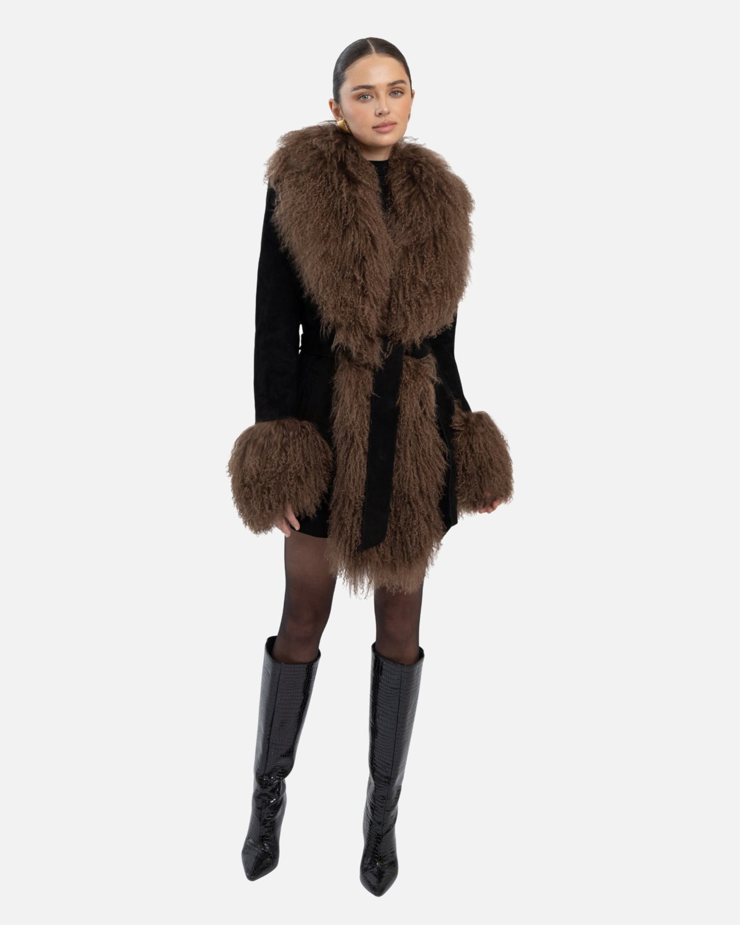 Inez Suede Shearling Midi Coat