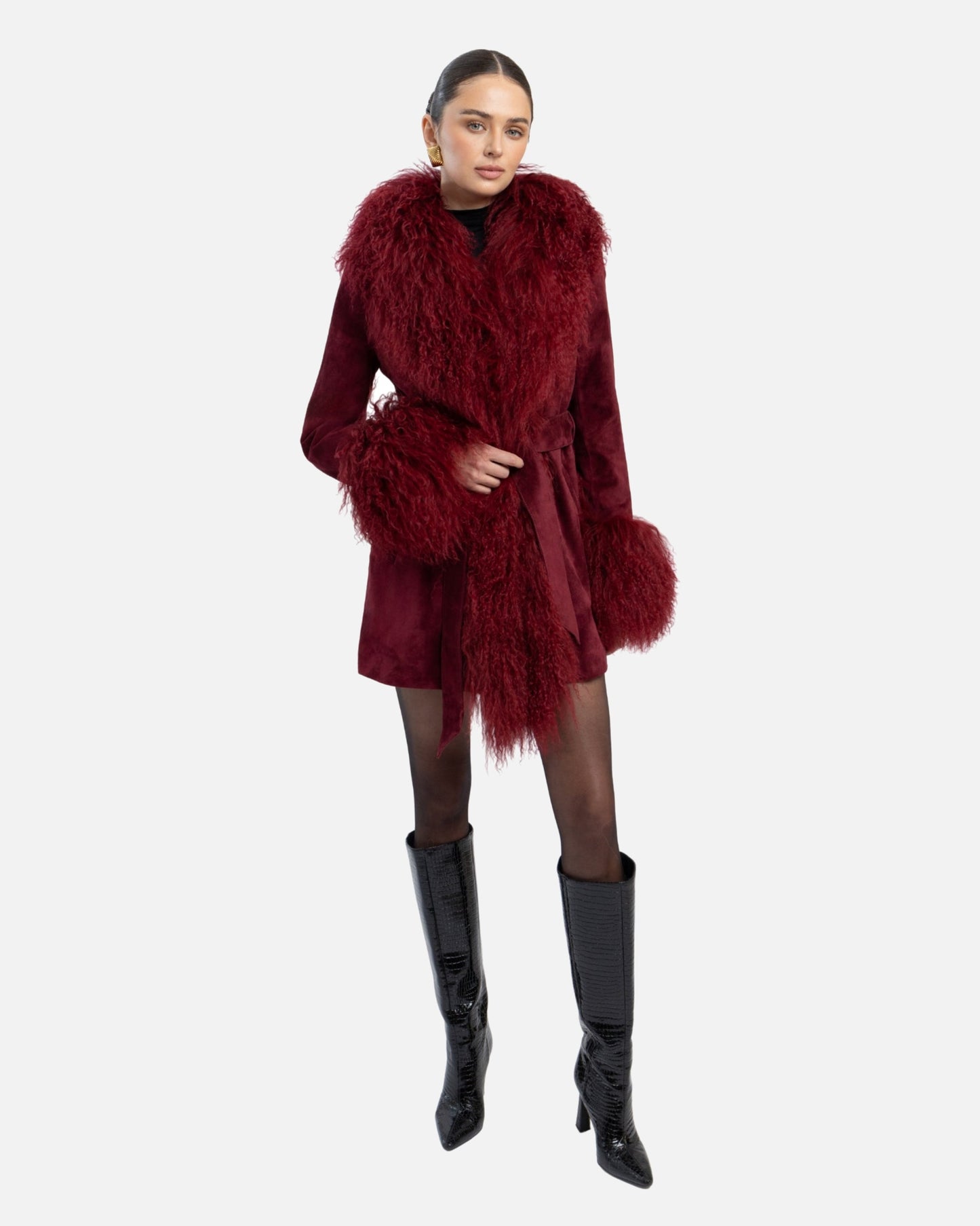 Inez Suede Shearling Midi Coat
