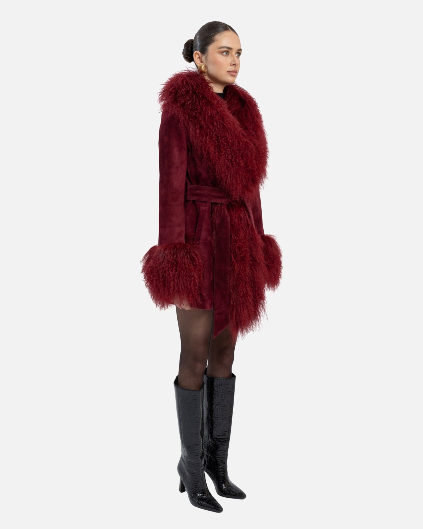 Inez Suede Shearling Midi Coat