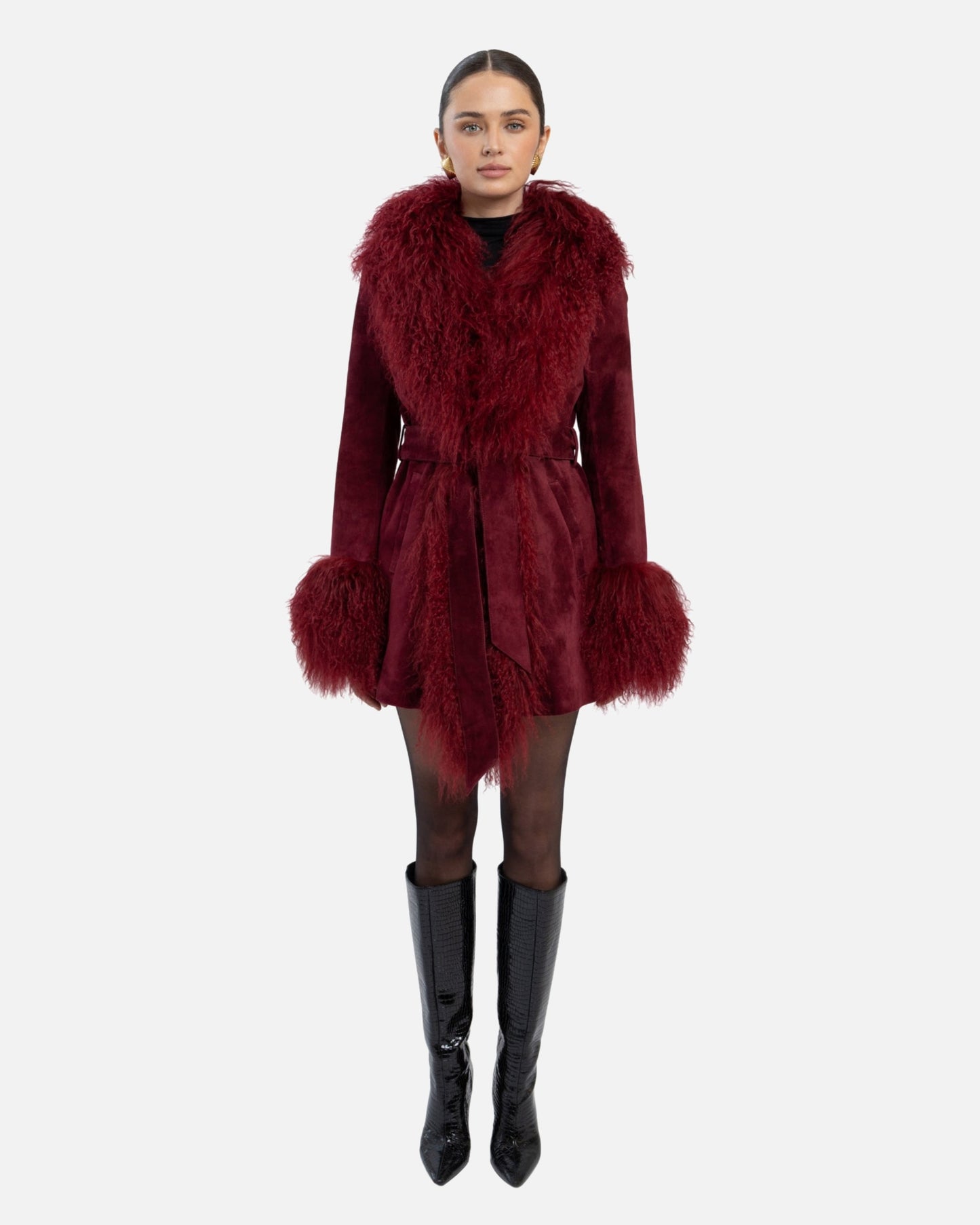 Inez Suede Shearling Midi Coat