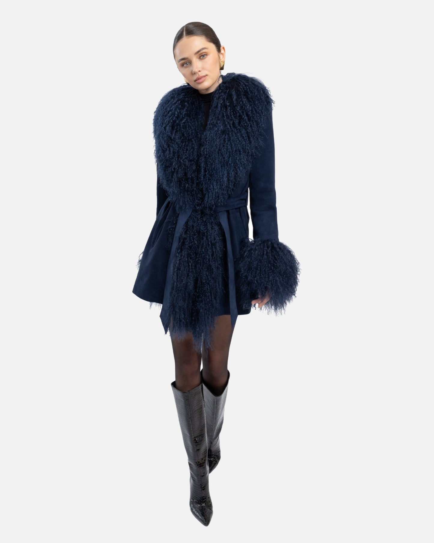 Inez Suede Shearling Midi Coat