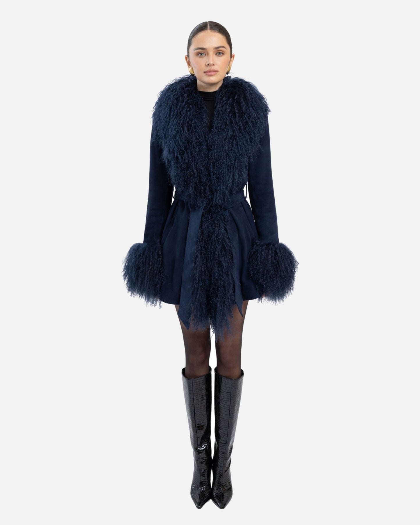 Inez Suede Shearling Midi Coat