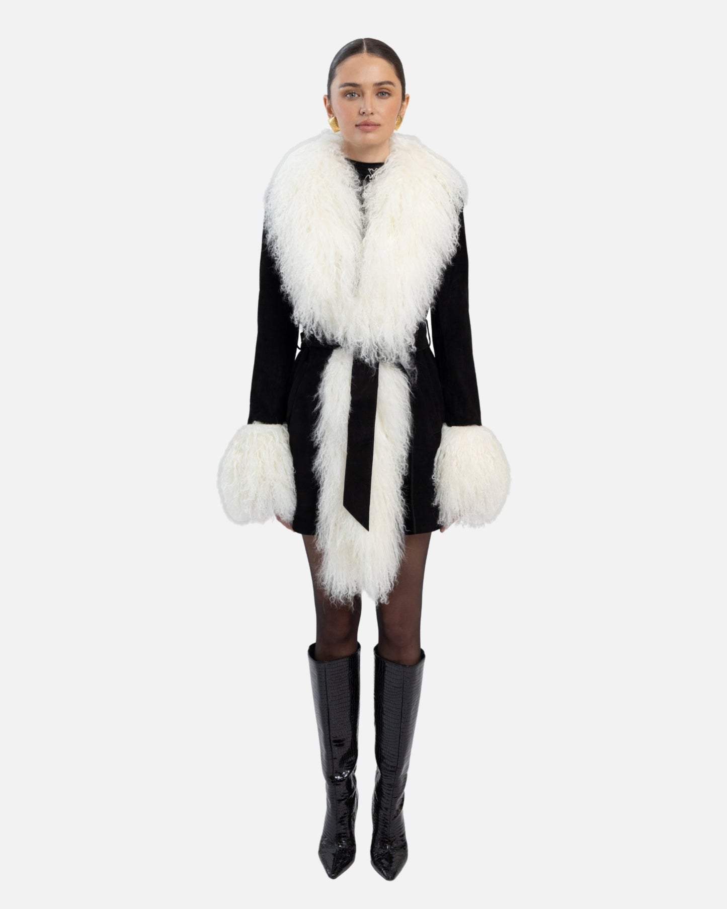 Inez Suede Shearling Midi Coat